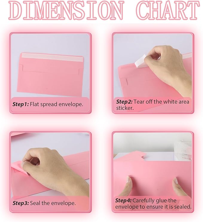 50 Packs 5x7 Envelopes,Pink A7 Envelopes,5x7 Envelopes for Invitations,Envelopes Self Seal for Weddings,Greeting Cards, Mailing, Invitations, Photos, Postcards，Printable Invitation Envelopes