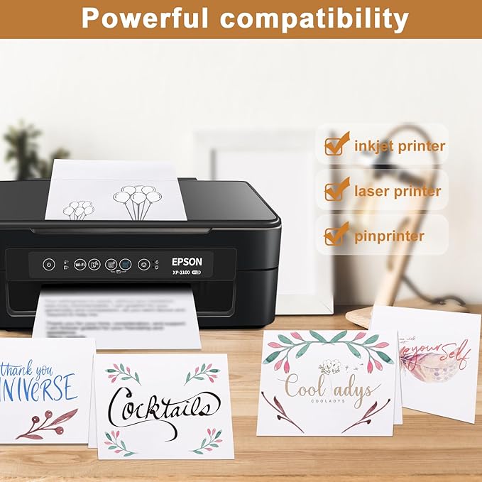 100 Packs Blank White Note Cards and Envelopes 4 x 6 Heavyweight Folded Cardstock and A4 Envelopes Printable Self Seal for Christmas DIY Greeting Cards, Wedding Invitations, Thanksgiving Card