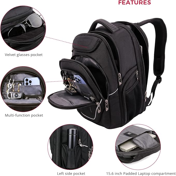 Swissdigital Design Large Travel Backpack For Men, TSA-Friendly Business Laptop Backpack, USB Charging Port，RFID Protection Tech Backpack Fits 15.6Inch Laptop (TERABYTE J16BTF-02) One Nation One World