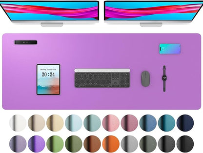 Aothia Leather Desk Pad Protector, Office Desk Mat, Large Mouse Pad, Non-Slip PU Leather Desk Blotter, Laptop Desk Pad, Waterproof Desk Writing Pad for Office and Home (48"x17", Iris Violet)