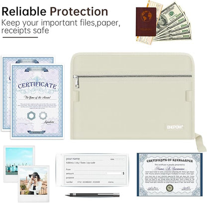 ENGPOW Accordion File Organizer,Fireproof 13 Pockets Expanding File Folder,Document Organizer Folder with Zipper＆Labels,Portable Home Travel Safe Storage for Letter A4 Files and More,Beige