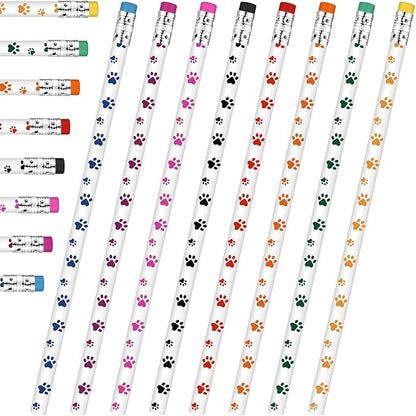 48 Pcs Paw Print Pencil 8 Color Pencils Party Favors for Kids Wooden Writing Novelty with Erasers Dog Party Favors Fun School Supplies and Reward Prizes