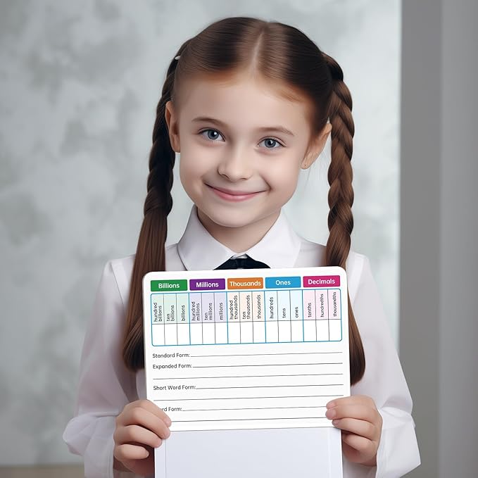 10 Pack Dry Erase Place Value Whiteboard Card,9" x 12" Double Sided Dry Erase Boards for Kids for Teaching Place Values from Billions to Decimal Numbers,Math Manipulatives White Board for Students