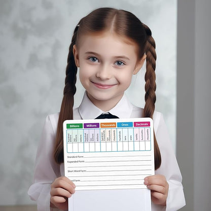 10 Pack Dry Erase Place Value Whiteboard Card,9" x 12" Double Sided Dry Erase Boards for Kids for Teaching Place Values from Billions to Decimal Numbers,Math Manipulatives White Board for Students