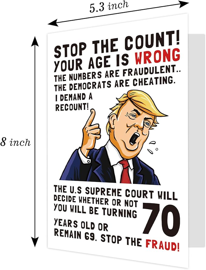 Ogeby Funny 70th Birthday Card, 70th Birthday Cards Gifts for Women Men, Hilarious 70 Year Old Birthday Gifts for Dad Mom Sister Brother, Stop The Count, Demand a Recount