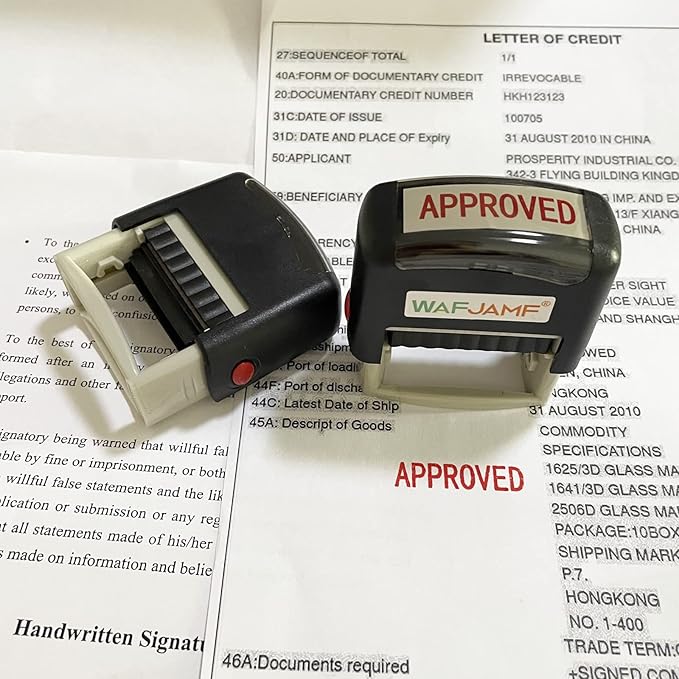 WAFJAMF Approved Message Stamp Self-Inking Rubber Stamp Office Stamp Red Ink-Medium