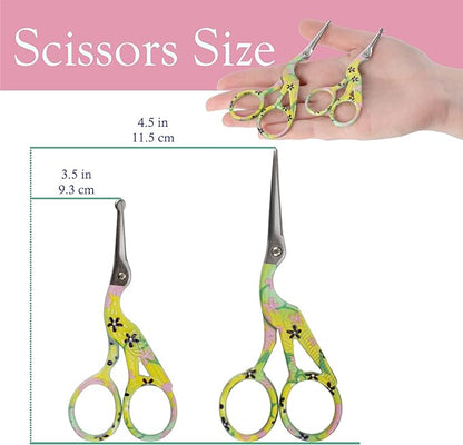 Stork Bird Rounded Safety Tip Embroidery Craft Stainless Steel Crane Scissors - Yellow - 20 Pairs