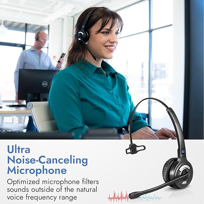 Leitner LH370 3-in-1 Wireless Office Headset with Mic – Computer, Telephone, and Cell Phone Headset – 5 Year Warranty – Single-Ear