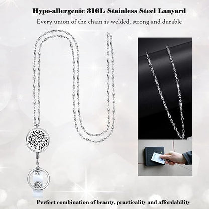 Retractable Lanyard - Lanyards for ID Badges Keys Women Cute Teacher with ID Holder Badge Reels Necklace Keychain Silver Chain Nurse School Work Jewelry