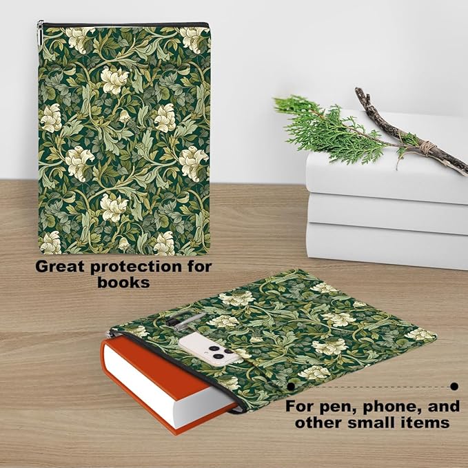 Botanical Book Sleeve, Classic Flower Book Covers for Paperbacks, Floral Book Pouch Book Protector, Book Lovers Gifts for Women Girls Boss, Book Accessories Book Club Gifts Christmas Birthday Gifts