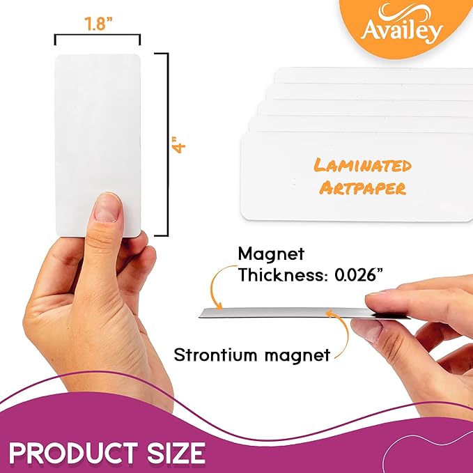 Availey 32 Pieces (4 x 1.8") - White Magnetic Dry Erase Labels - Reusable Strips for Classroom Home Office Garage Refrigerator - Blank Writable Erasable Cards - Name Tags Students Locker Shelf