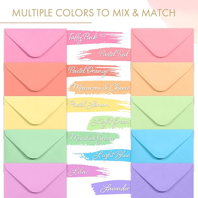 Gift Card Envelopes - 100-Count Mini Envelopes, Paper Business Card Envelopes, Bulk Tiny Envelope Pockets, 10 Pastel Colors, 4 x 2.7 Inches