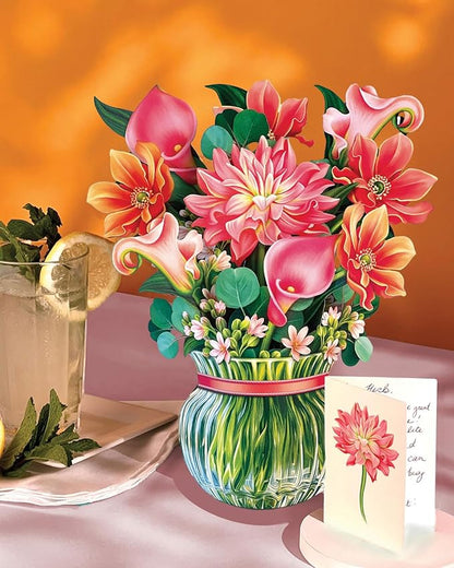 Freshcut Paper Pop Up Cards, Dear Dahlia, 12 Inch Life Sized Forever Flower Bouquet 3D Popup Greeting Card, Birthday Cards, Thank You Card, Blank Notecard & Envelope