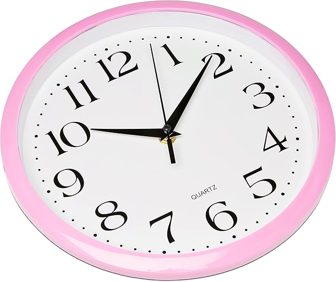 Bernhard Products Light Pink Wall Clock Silent Non Ticking - 10 Inch Quality Quartz Battery Operated Round Easy to Read Home/Kitchen/Office/Classroom/School Clock