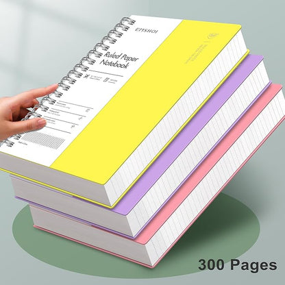 EMSHOI Spiral Notebook, B5 7.48" X 10.15", 300 Pages, Hardcover, 100gsm Thick Lined Journal, for Women Men Work Writing - Yellow