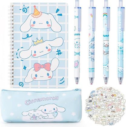 Cute School Supplies Anime Stationery Gift Set Includs Gel Pens, Journal Notebook, 50 Stickers, Pencil Case, Kawaii Stationery Set, Back to School Gift(Blue)