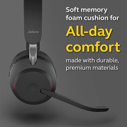 Jabra Evolve2 65 UC Wireless Headset with Link380c, Mono, Black – Wireless Bluetooth Headset for Calls and Music, 37 Hours of Battery Life, Passive Noise Cancelling Headphones