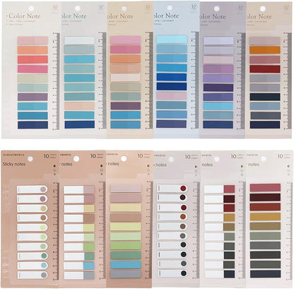 2400 Pcs Morandi Sticky Tabs, 12 Sheets Sticky Index Tabs, Book Tabs, Page Markers, Colorful Book Annotating Tabs, Page Tabs, Sticky Flags, Transparent Sticky Note Tabs, File Index Tabs with Ruler