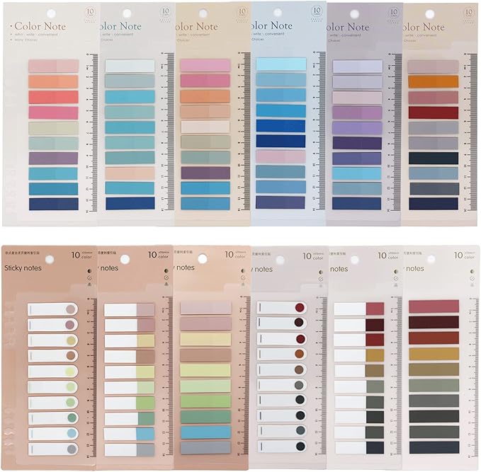 2400 Pcs Morandi Sticky Tabs, 12 Sheets Sticky Index Tabs, Book Tabs, Page Markers, Colorful Book Annotating Tabs, Page Tabs, Sticky Flags, Transparent Sticky Note Tabs, File Index Tabs with Ruler