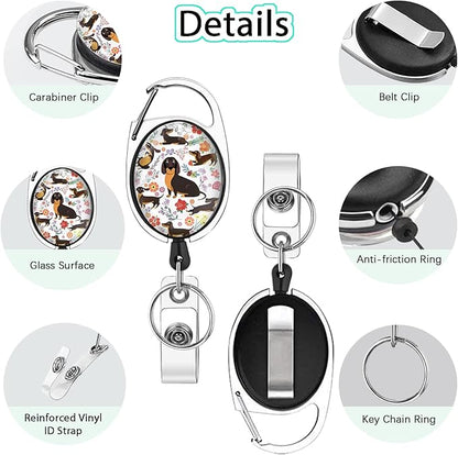 Cute Dachshund Badge Reels Retractable with Carabiner Reel Clip, ID Badge Holder Case with Detachable Lanyard Keychain, Nurse Doctor Office School Teacher Name Credit Card Pocket