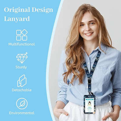 Lanyards for Id Badges, Moon Lunar Eclipse Badge Holder with Retractable Reel Clip, Cute Work Name Tags Keychain Lanyard ID Card Protector Cover for Women Teacher Nurse Nursing Doctor Office