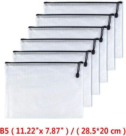Oaimyy-B5(7"x 11"), Mesh Zipper Pouch Document Folders Bag Plastic Zip File Folders for School Office Supplies, Travel, Organizing Storage-Black,6 Pcs