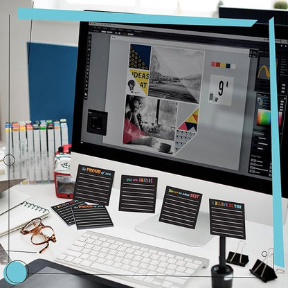 Yinder 24 Pcs Inspirational Sticky Notes with Lines Cute Motivational Sticky Notes Pad Employee Appreciation Gifts Bulk for Teacher Nurse Coworkers Office Supplies 3 x 3''(Black,Appreciation)