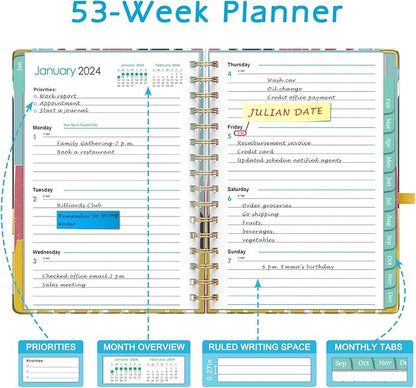 2024 Planner A5 Jan. 2024 - Dec. 2024 Calendar Monthly Planners with Monthly with Tabs Stickers Julian Dates for Teacher School Office - Colored Stripes EYROZILL