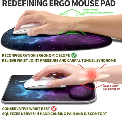 Hokafenle Ergonomic Mouse Pad Wrist Support, Terraced Slope Carpal Tunnel Wrist Pad for Mouse with Unibody Memory Foam, Wrist Rest Pain Relief Mousepad (Galaxy, 11.8x7.9 in)