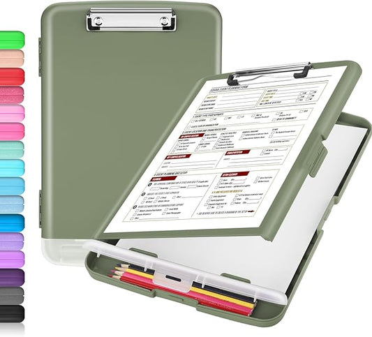 Sooez Clipboard with Storage, High Capacity Nursing Clip Board 8.5 x 11 with Pen Holder & Low Profile Clip, Plastic Clipboards Case Box, Teacher Must Haves School Office Supplies,Letter Size/ A4