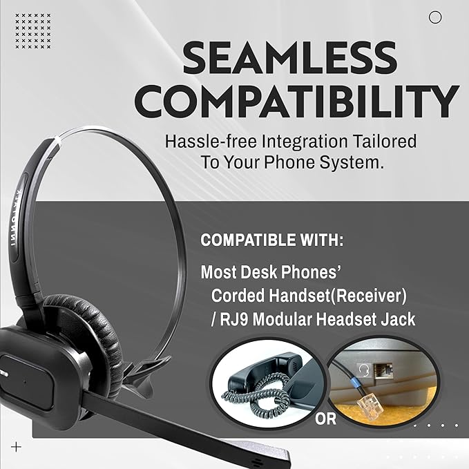 INNOTALK - Desk Phone Wireless Headset with RJ9 Adapter, 10-Hour Talk Time Handsfree Phone Headset, Office Phone Headset for Desk Phone, 300 Ft. Long Range Wireless Headset, W780