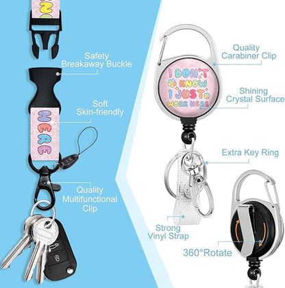 Lanyards for Id Badges, Cute Badge Holder with Retractable Reel Clip, Funny Work Name Tag Breakaway Keychain Lanyard Vertical ID Card Protector Case for Women Nurse Doctor Teacher Student