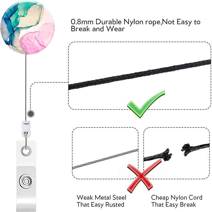 Retractable ID Badge Holder Nurse Badge Reels with Clip Name Card Holders for Office Worker Doctor Nurse (3Pack Pretty Colorful Marble)