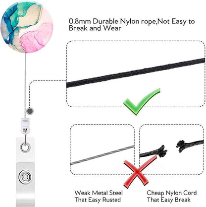 Retractable ID Badge Holder Nurse Badge Reels with Clip Name Card Holders for Office Worker Doctor Nurse (3Pack Pretty Colorful Marble)