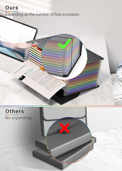 Accordion File Organizer/Expanding File Folder with Handle,13 Pockets Filing Box,Perfect for Desktop Standing/Portabe Document Paper Organizer,A4/Letter Size,Monthly/Blank Tabs,Black Diamond