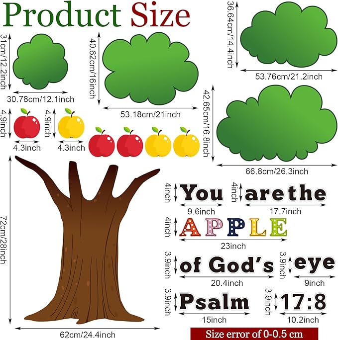 86 Pcs Classroom Bulletin Board Set - Fall Church Tree Bulletin Board Cutouts Autumn Classroom Tree Wall Decor Seasonal Apples for Home & Elementary School Teacher Chalkboard Supplies