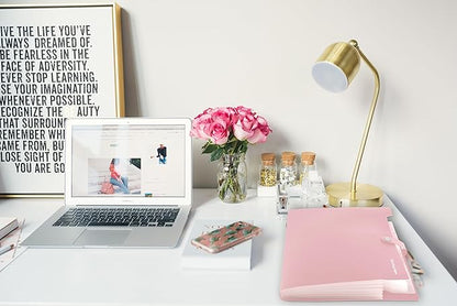 SKYDUE 8 Pockets Expanding File Folders, Accordion Folders, Portable Paper Bill Receipt Organizer, Letter Size, Home College School Office Supplies, Pink