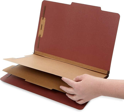 10 Legal Size Classification Folders - 2 Divider - 2 Inch Tyvek Expansions - Durable 2 Prongs Designed to Organize Standard Law Client Files, Office Reports - Legal Size, 10 Folders (Red)