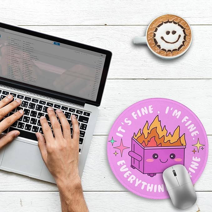 Gctriki Dumpster on Fire Mouse Pad, Cute Round Mouse Pads for Desk, Funny Purple Mousepad for Computer Laptop Gaming, Stitched Edge Non-Slip Rubber Base, Cute Office Desk Accessories Decor for Women