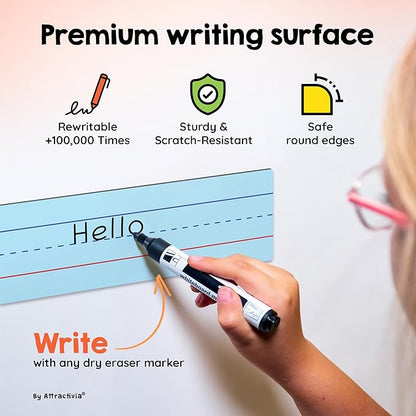 Dry Erase Magnetic Sentence Strips for Teachers, Whiteboards & Classrooms - 24" x 3.5" - 6 Colored Sentence Strips - Practice Handwriting, Sight Words, Spelling and Math
