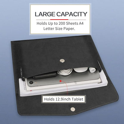 Toplive Document File Folder, Waterproof Thin PU Leather A4 Envelope Folder File Document Organizer Storage Case, Filing Envelope Folder with Magnetic Closure, Black