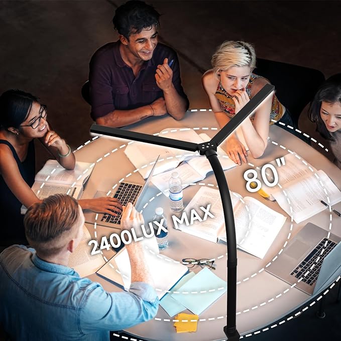 SKYLEO Led Desk Lamp for Home Office - Eye Caring Architect Desk Light with Clamp - Computer Monitor Light with Stepless Dimming Touch Control - 5 Color 24W - 2400LM Timing - Memory Function - Black