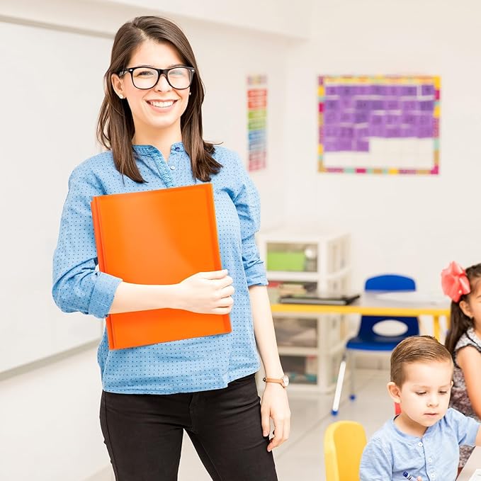 Cholemy 36 Pcs Plastic Pocket Folders with Prong 2 Heavy Duty Pockets Folders with 3 Prongs Letter Size Paper Folders Bulk File Plastic Folders with Fasteners for Office Workers (Orange)