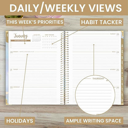 bloom daily planners HARDCOVER 2025 (8.5" x 11") Calendar Year Day Planner (January 2025 - December 2025) - Aesthetic Goal Organizer - Monthly & Weekly Inspirational Agenda Book - Iridescent Opal