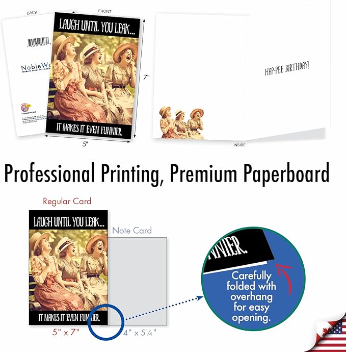 NobleWorks Humorous Birthday Greeting Card with 5 x 7 Inch Envelope (1 Card) Bday Laugh Until You Leak C10065BDG