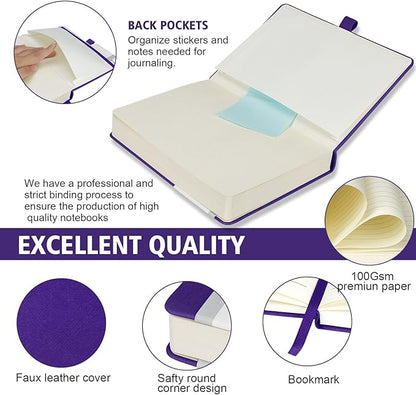 Lined Journal Notebook, 360 Numbered Pages(With page number), Thick Journal for Writing A5 College Ruled Notebook, 100gsm Lined Paper, Leather Hardcover, 5.75'' X 8.38''-1 Pack, Purple