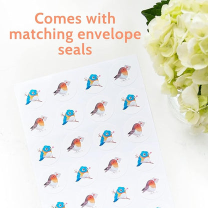 T MARIE 24 Blank Greeting Cards 4.5” x 6.25” with Envelopes and Stickers, Card Assortment Pack for All Occasions - Floral Watercolor Birds Boxed Set