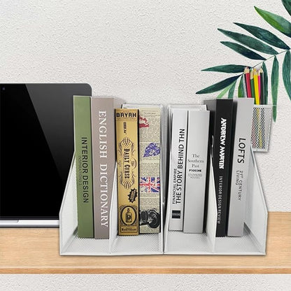 2 Set Desk Organizers, Metal Desk Magazine File Holder and 1 Pen Holder, 2 Compartments Mesh File Holder, Mesh Desktop Organizer and Storage (white)