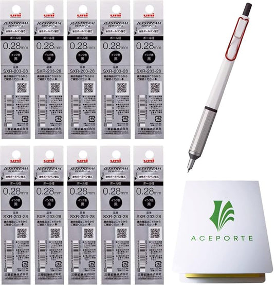 Uni Jetstream EDGE 0.28mm Oil-based Ballpoint Pen White Red Body + 10 Black Refills, Sticky Notes Value Set