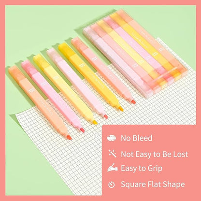 Aesthetic Cute Pastel Highlighters Set, 6 count, Mild Assorted Colors Candy Highlighters, Chisel Tip，No Bleed Bible Marker Pen, Study Journaling School Supplies Planner